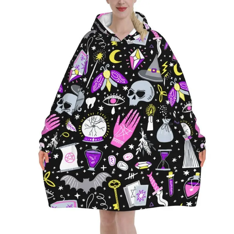Sherpa Hoodie Fleece - Magia bruxa goth cobertor de grandes
