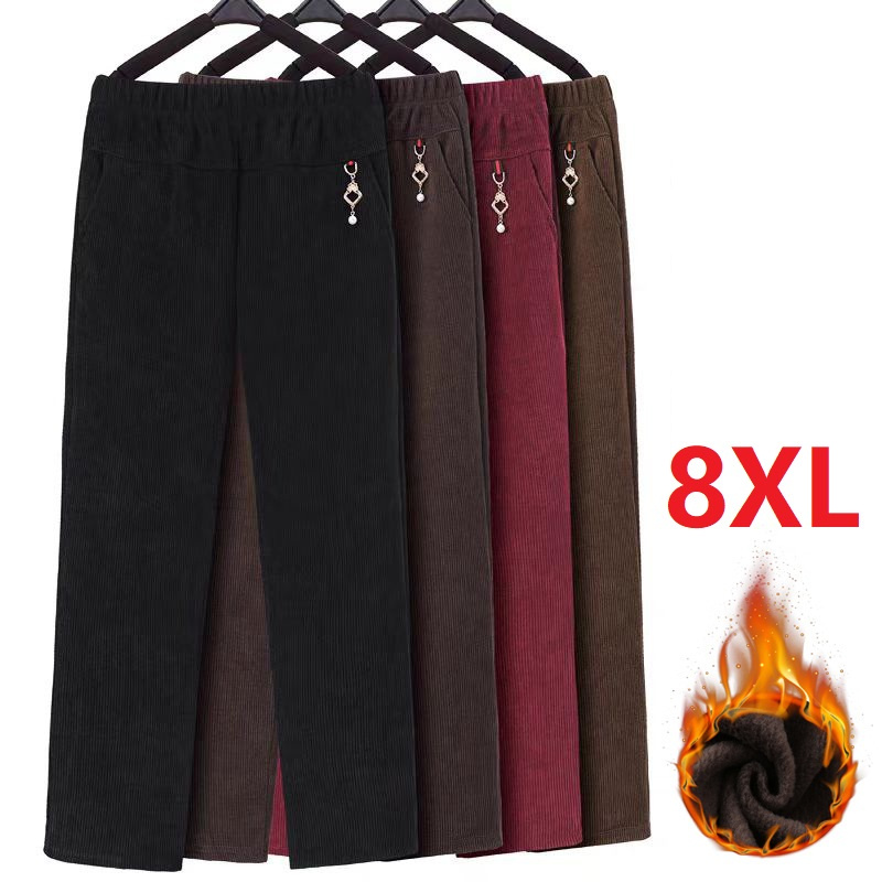 Corduroy Pant Warm - Calças retas de veludo feminino, calças